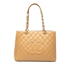 CHANEL Coco Mark Matelasse GST Chain Tote Bag A50995 Beige Caviar Skin Women's